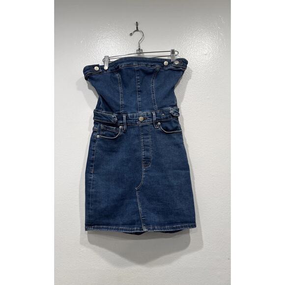 Good American Denim Tube Blue Mini Dress Women’s Size Medium Strapless Jean Sexy - Picture 1 of 6